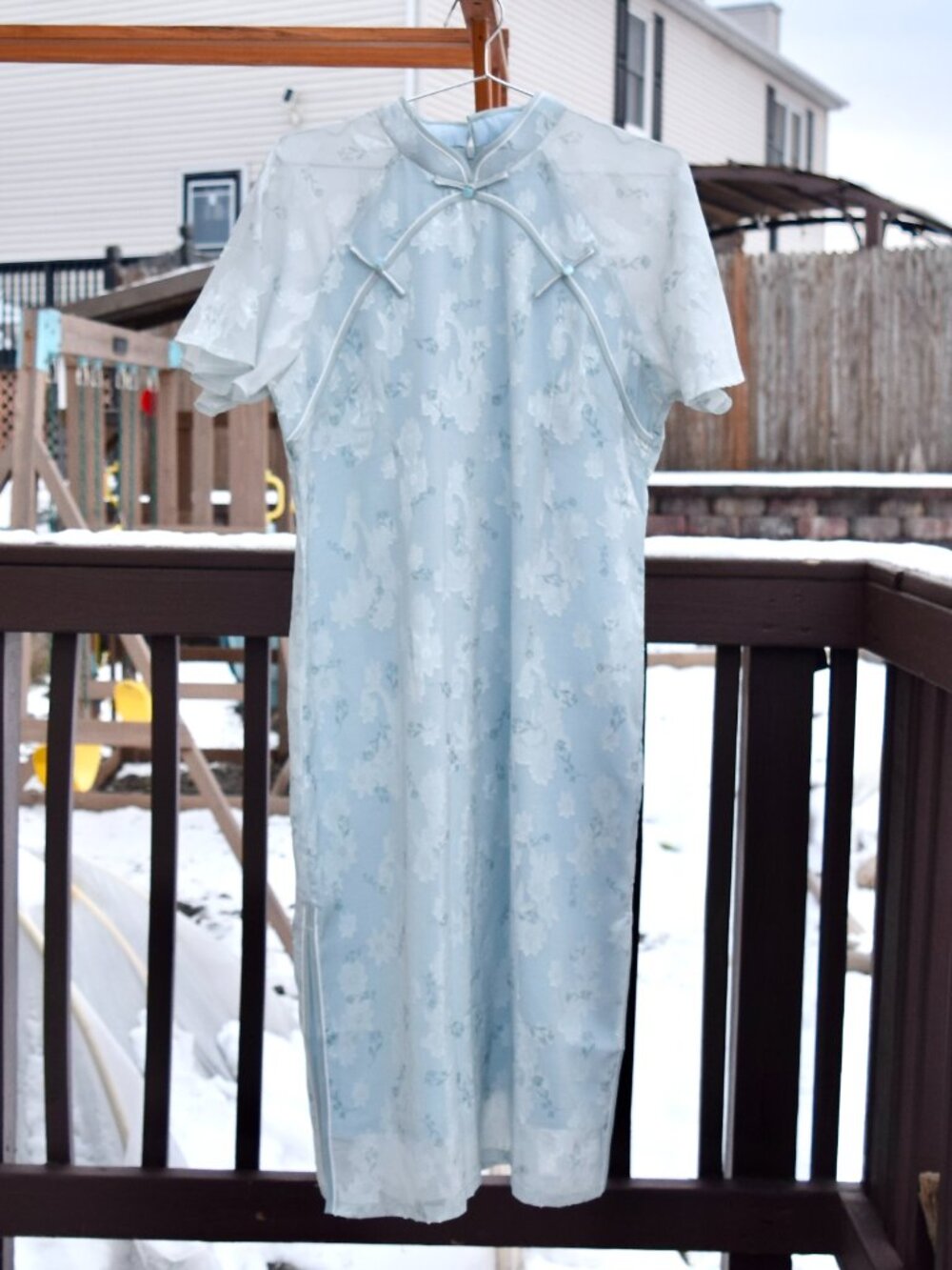 Blue Chiffon Flora Qipao Long Dress - Chinese Traditional Cheongsam